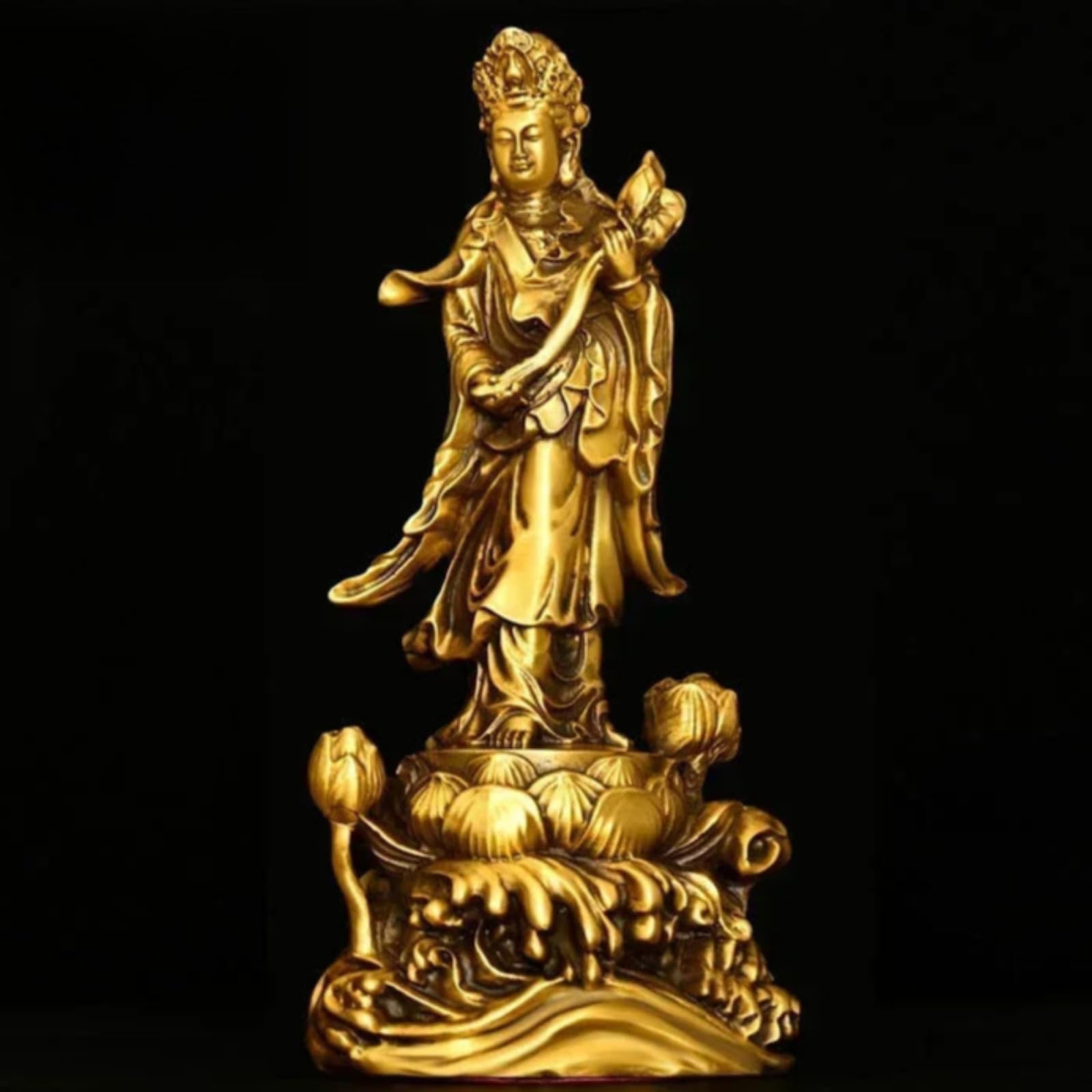 Aottsd Lotus Sculpture Rosewood Carved Feng Shui Home Office Tabletop Decor 18Cm
