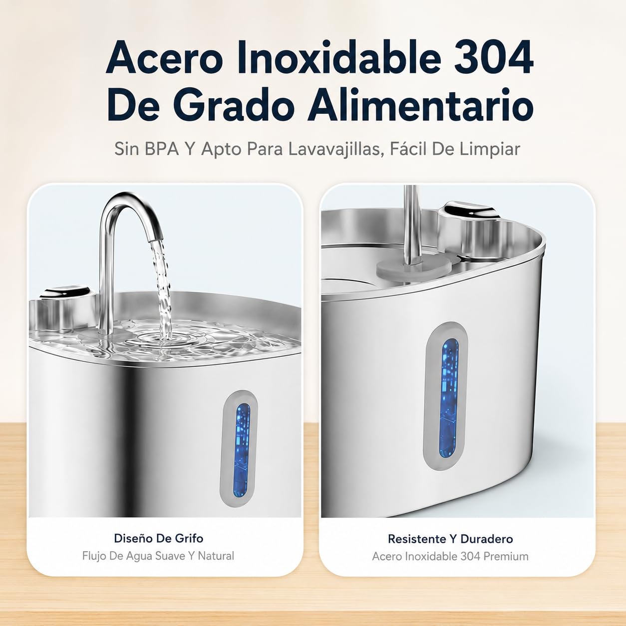 Cat Vitalis Fuente Gatos Acero Inoxidable - Fuente para Gatos de Acero Inoxidable 2,2 L con Filtro y Bomba Silenciosa para Agua Fresca (1 Artículo)