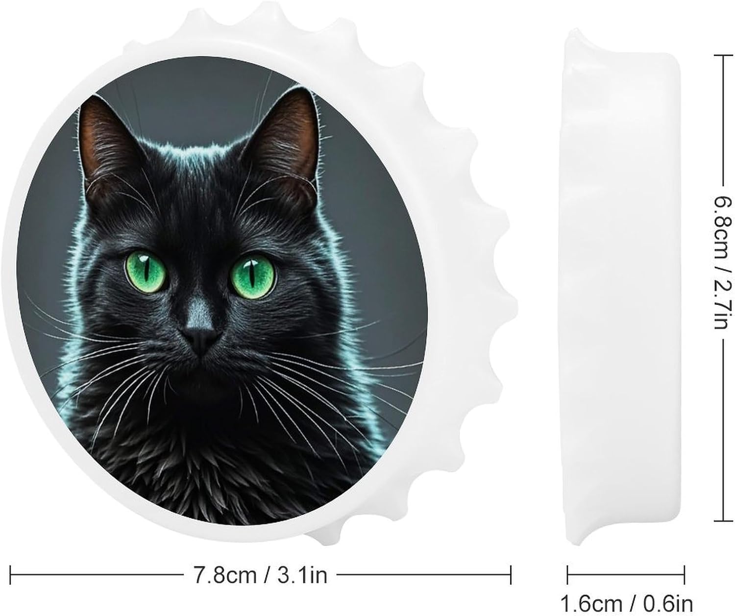 Black Cat Green Eyes Bottle Opener Cute Beer Opener Fridge Magnet Round 2-in-1 Magnetic Refrigerator Decor Bottle Cap Opener Funny Oktoberfest Themed Gift for Party Kitchen RV Use White-style image 2