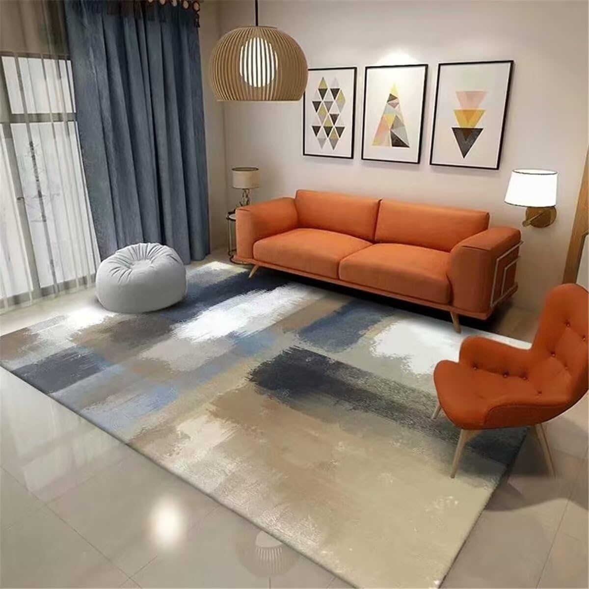 Tapis de chambre minimaliste gris-bleu 160x230cm lavable pour ado