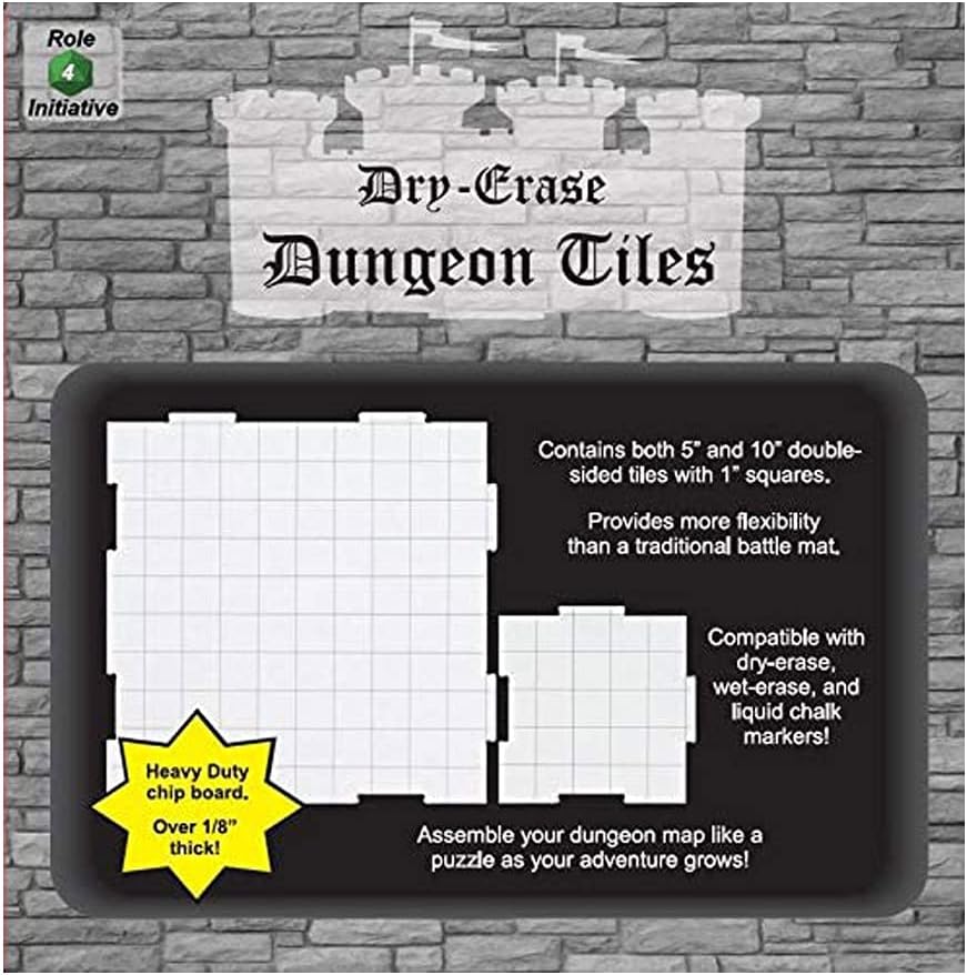Dry Erase Dungeon Tiles, Combo Set of five 10" and sixteen 5" interlocking squares