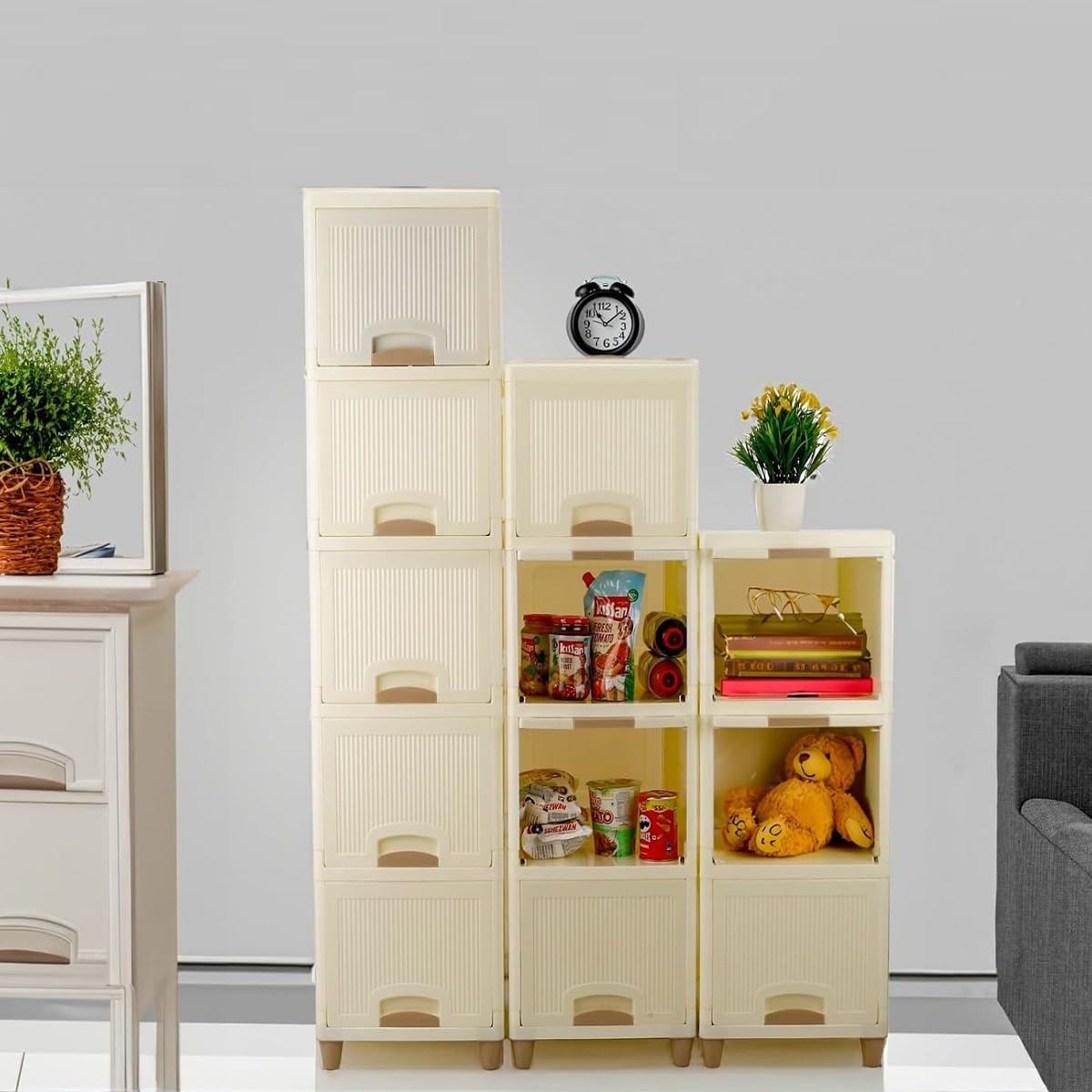Plastic Multi-Purpose Organizer | Modular Storage Box for Clothes, Kitchen, Bedroom & Living Room | Stackable Rack, Space-Saving Wardrobe Cabinet Wardrobe for Cloth (WHITE, 1 LAYER)-image-16