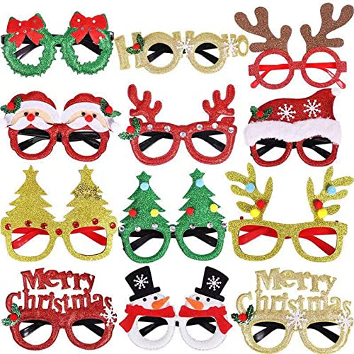 CTForest Pack of 12 Christmas Glasses, Creative Christmas Glasses Party, Christmas Tree Reindeer Party Glasses