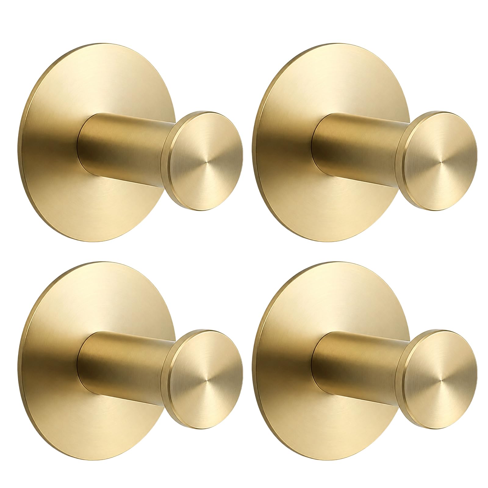 QhgPnt Heavy Duty Suction Hooks 4 Pack Gold, Adhesive Wall Hooks for Hanging, Self-Adhesive Door Hooks, No Drilling, Round Design, Extra Strong Hanger for Bathroom, Kitchen, Door, Tile, Glass