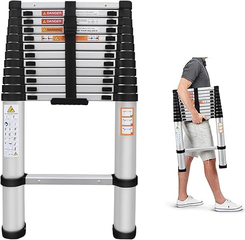 Miniatura 10 de Escalera de extensión telescópica de aluminio de 16.5 pies, capacidad máxima de 330 libras, marco en A, ligera, portátil, multiuso, plegable