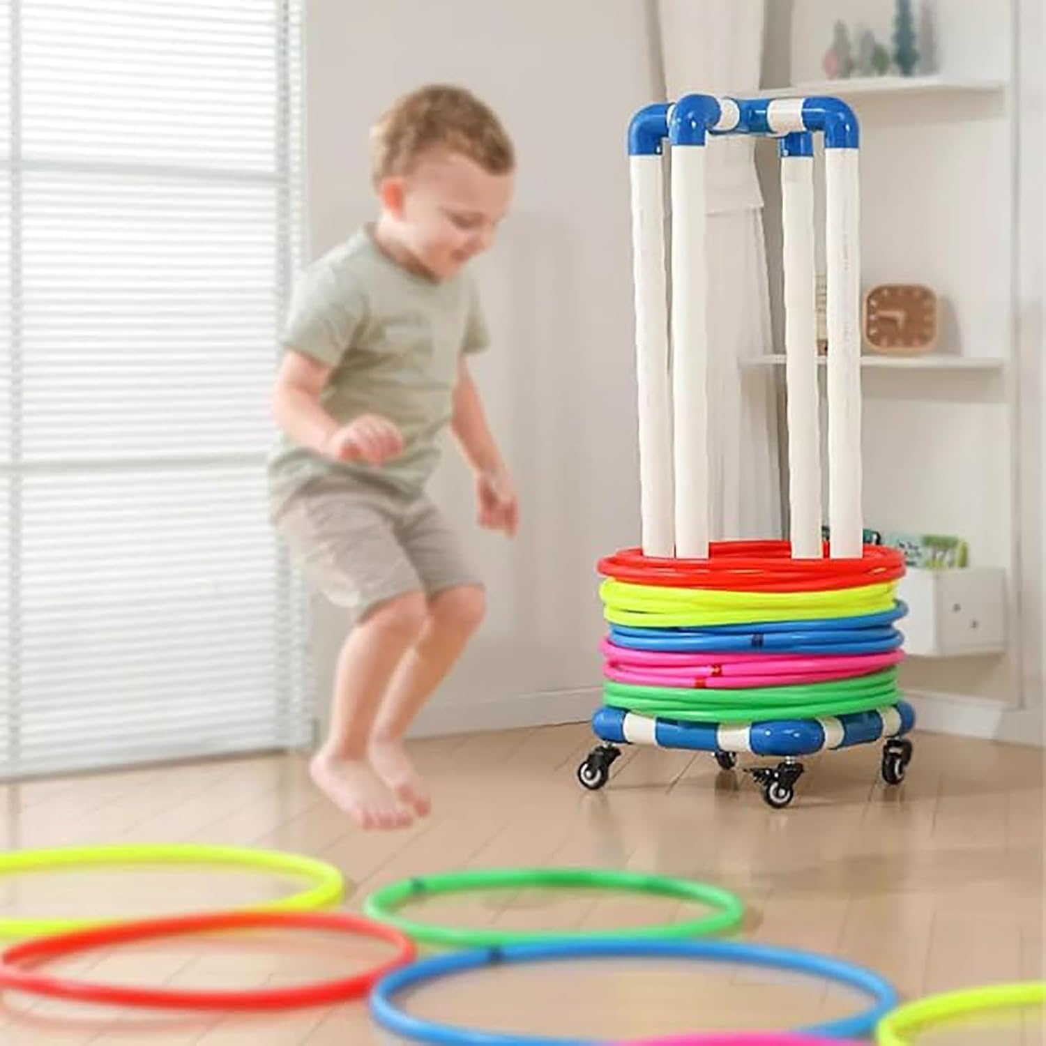 PVC Hoop Rope Holders, Home Children's Hula Hoop Storage Shelf for Obstacle Course, Removable Fitness Hoop Cart, Portable Sports Hula Hoops Holder for Elementary School(50cm (19 3/4"))