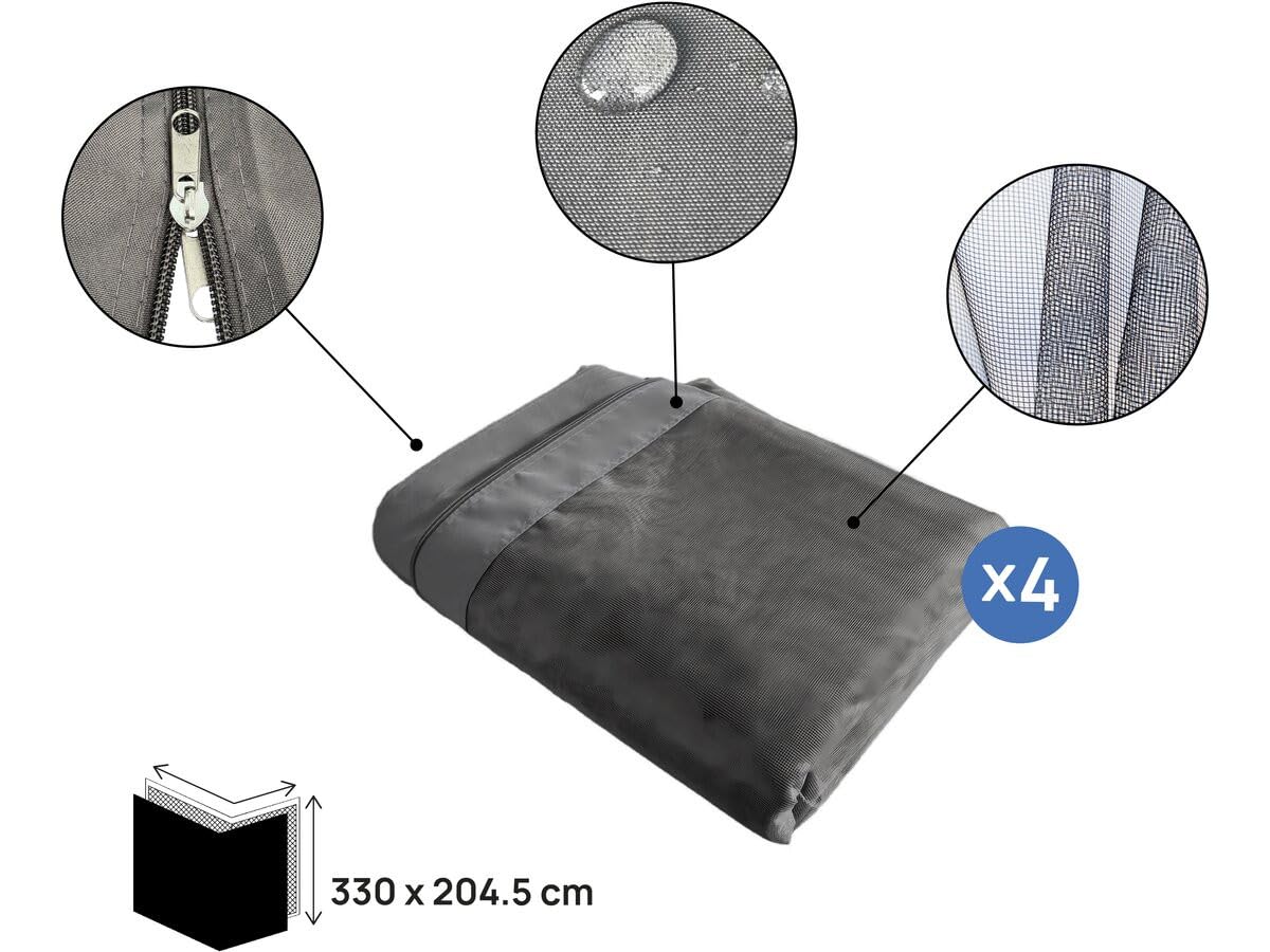 Rideau + moustiquaire pour pergola bioclimatique Howard - 3 x 4 m - Gris