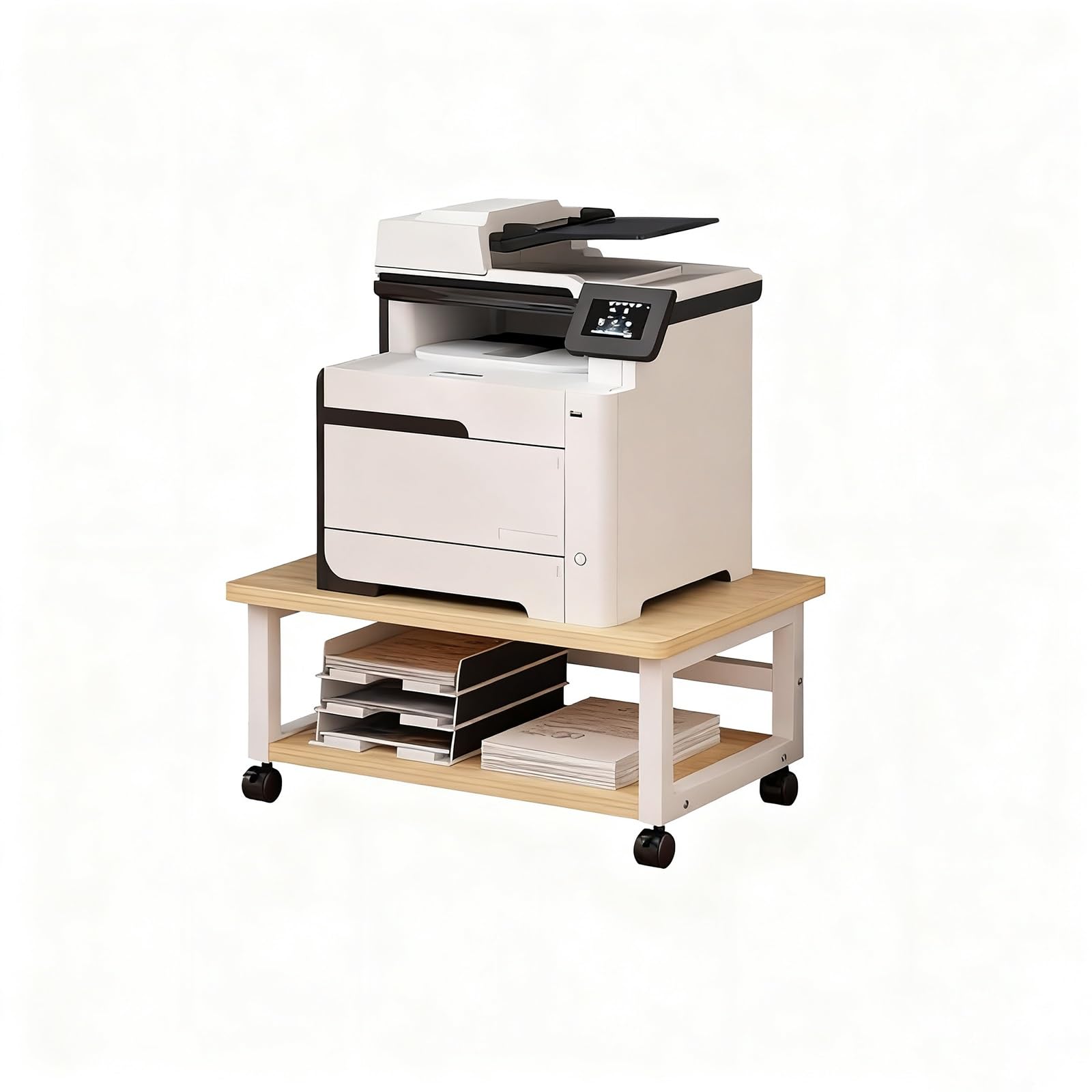 IEOWY Movable Printer Stand with Storage - 2-Tier Study Shelf for Space Saving in Living Room, Bedroom, Office