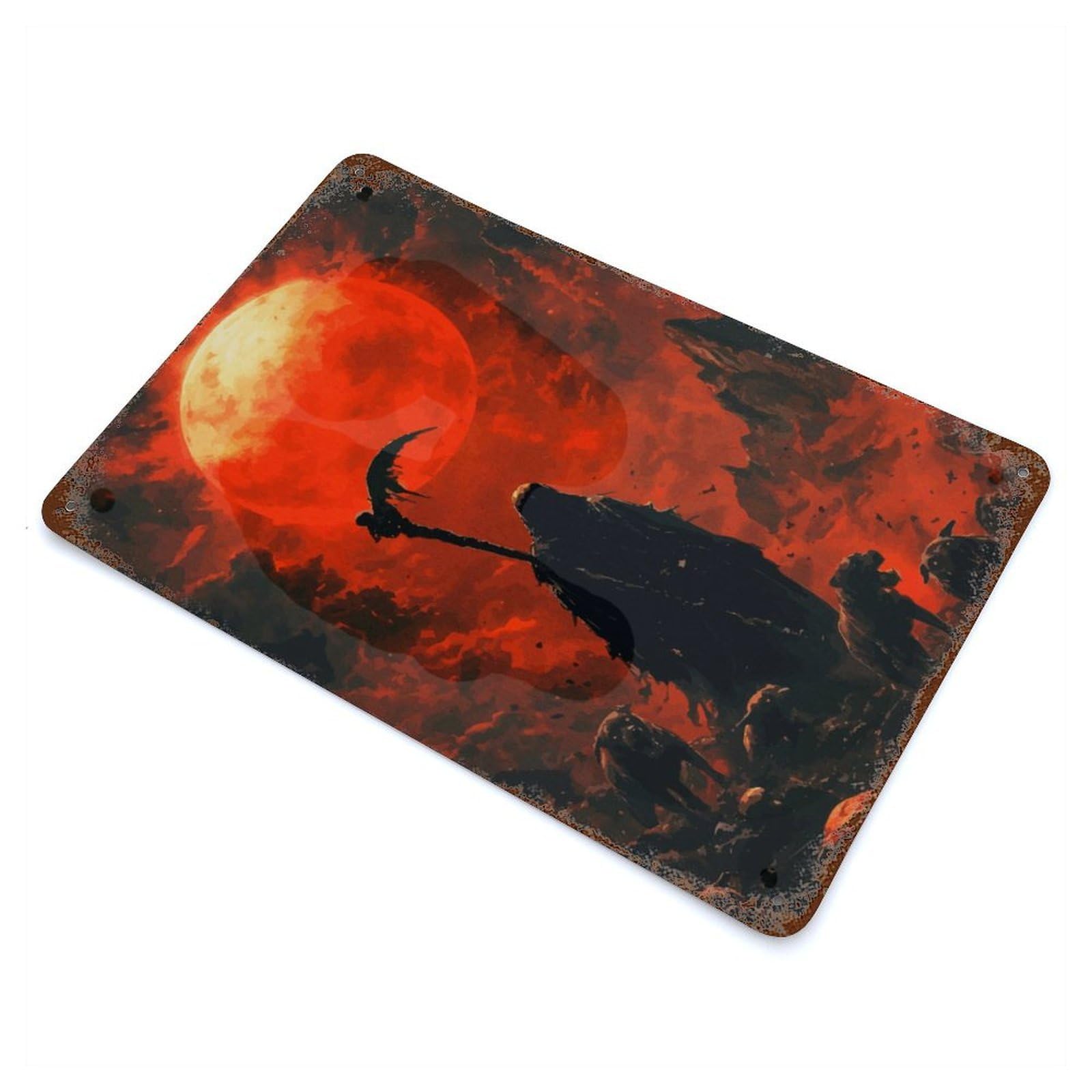 Garage Style Grim Reaper Under Blood Vintage Rust Metal Sign 11.8"x7.9", Shabby Chic Decor for Bar And Workshop