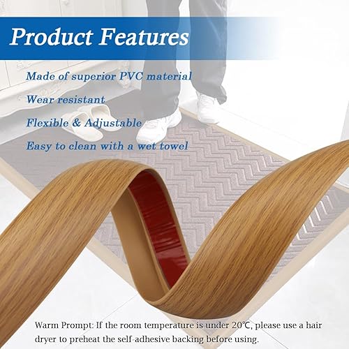 Miniatura 26 de Tira de transición de suelo autoadhesiva para alfombras y pisos, tira de borde de PVC para transición de umbral adecuada para umbral de altura Marrón