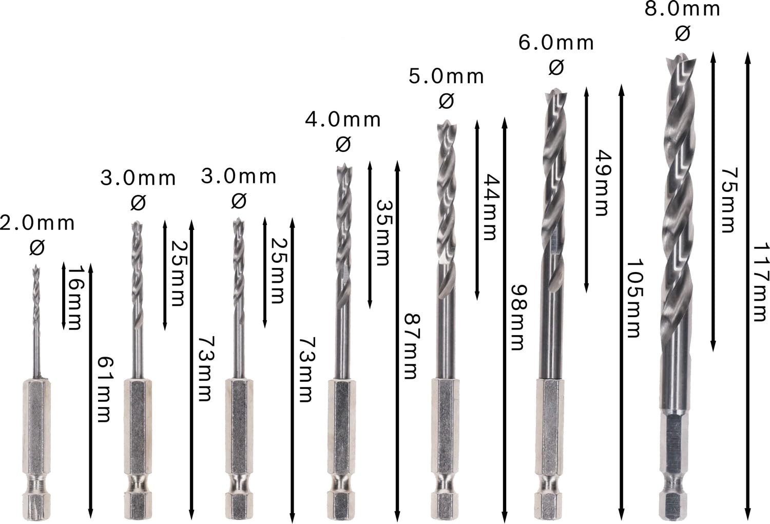 Bosch Accessories 2607019923 Assortiment de mèches à bois à queue six pans Ø 2/3/3/4/5/6/8 mm Argent