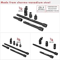 Vista 2 de BILITOOLS Juego de extensión de enchufe de impacto de 18 piezas, incluye barra de extensión de unidad de 1/4" 3/8" y 1/2", adaptador de enchufe