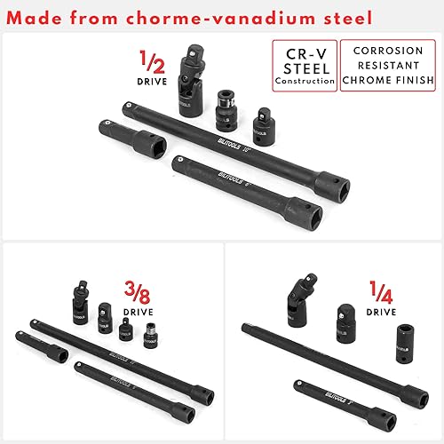 Miniatura 2 de BILITOOLS Juego de accesorios de herramientas de accionamiento de 18 piezas, incluye juego de extensión de zócalo de 14" 38" y 12", adaptador de