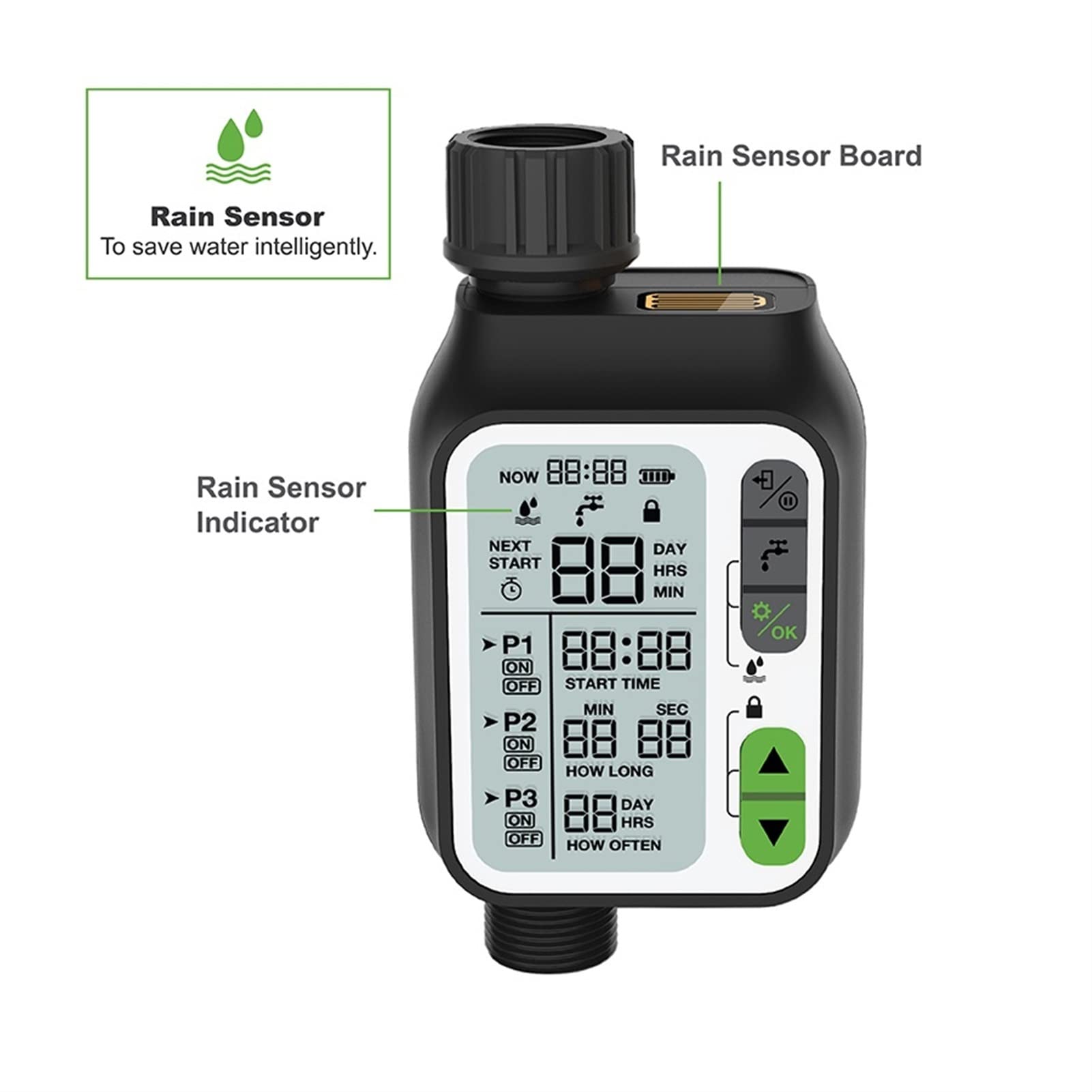 Wassertimer Sprinkler -Timer -Wasserversorgungs -Timer mit Regensensor -Bewässerung Timer wasserdichtem Wasserstandssensor Automatischer Bewässerungssystem Bewässerungssteuerung Schlauchtimer (Color