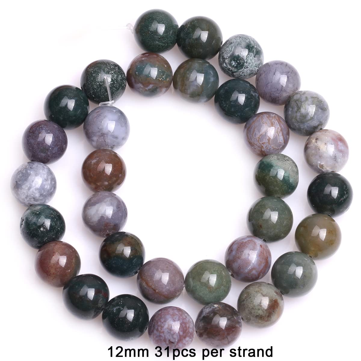 GEM-Inside 12mm Indian Agate Round Gemstone Semi Precious Loose Beads for Jewellery Making 15'' - Image 2