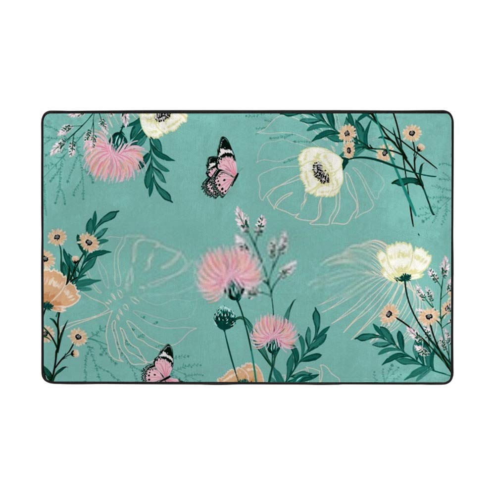 Tapis de grande taille en microfibre chenhong 63 x 48 inch avec motif papillons et fleurs pour salon