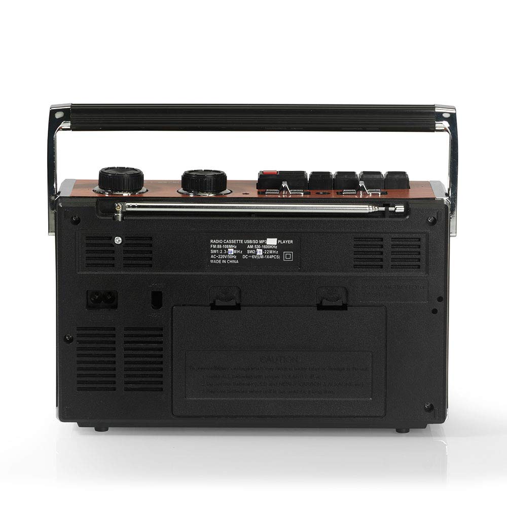 Ricatech PR85 – Lecteur de cassettes et enregistreur des années 80, Radio AM/FM/SW, USB, Port de carte SD, Microphone intégré, Arrêt automatique, Poids léger, haut-parleurs intégrés de 8 watts