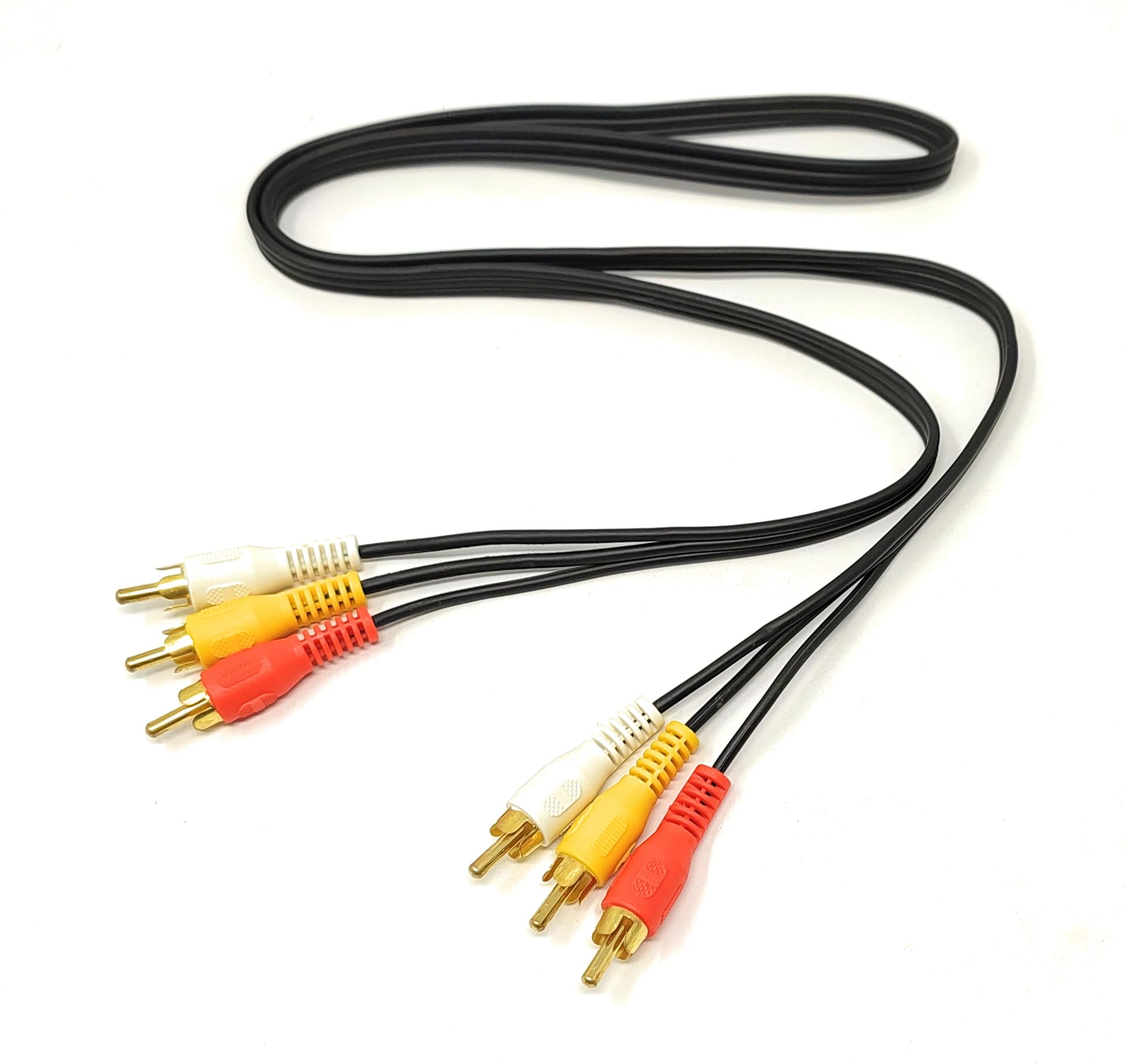 1m Triple 3 x RCA Male to 3 x RCA Male 24K Gold Plated Composite AV Audio Video Cable Compatible with Set-Top Box, Speaker