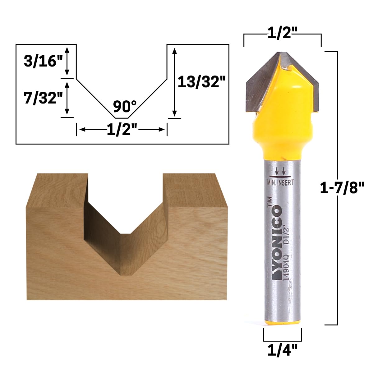 YONICO V Groove Flat Bottom Router Bit 90 Degree X 1/2-Inch Diameter 1/4-Inch Shank 14904q