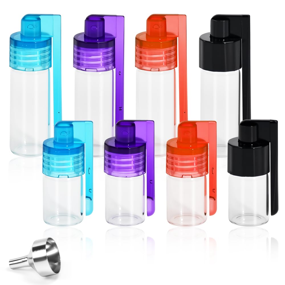 8 Pz Mini Barattolo di Spezie con Cucchiaio, Barattolini Vetro Piccoli con Tappo, Contenitori per Sale, Pepe da Cucina, 2 Misure Dosatore in Polvere con 1 Imbuto, Barattoli di Spezie Sigillati