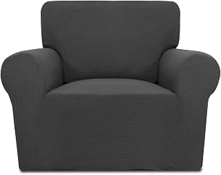 PureFit Stretch Chair Slipcover Spandex Jacquard Non-Slip Couch Cover w/ Foam Anchors, Washable Protector for Kids & Pets (Dark Gray, Fits 25.5-40")
