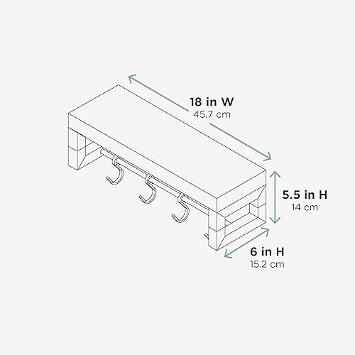 Miniatura 3 de Zenna Home Estante de almacenamiento montado en la pared, estante de madera con barra de toalla y 4 ganchos ajustables, unidad de estantería fácil