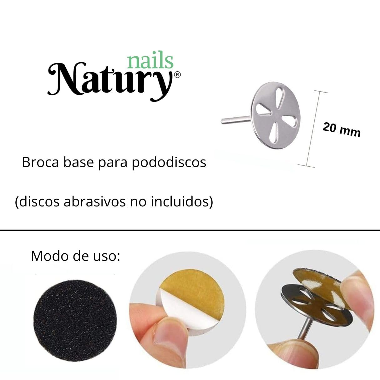 Natury Nails 20mm Base Drill Bit and 4 Slots for Replaceable Pedicure Discs Nail Lathe Pododiscus Pedicures Calluses and Roughness (BASE BROCK) - Image 2