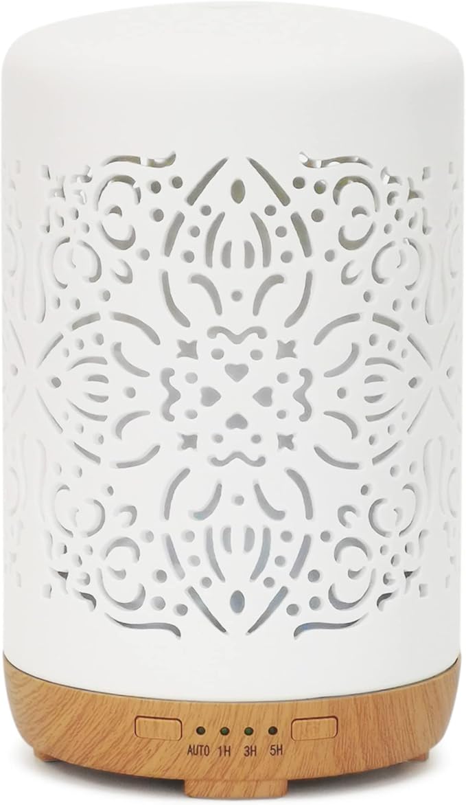 Earnest Living Essential Oil Diffuser White Ceramic Diffuser 100 ml Timers Night Lights and Auto Off Function Home Office Humidifier Ultrasonic Aromatherapy Diffusers for Essential Oils