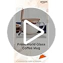 Image of PrimeWorld Dishwasher and Microwave Safe Glass Coffee Mug with Lid and Steel Spoon Set of 1 Pc with Wooden Spoon for Breakfast Tea,Milk,Beverage,Oats,Yoghurt,Noodles,Soup etc