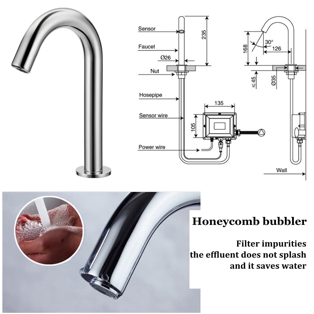 Rubinetto Automatico, Rubinetto di Lavaggio a Sensore Infrarossi con Filettatura G1/2", Rubinetto per Lavello da in Acciaio Inox senza a Batterie, per Bacino da (C)