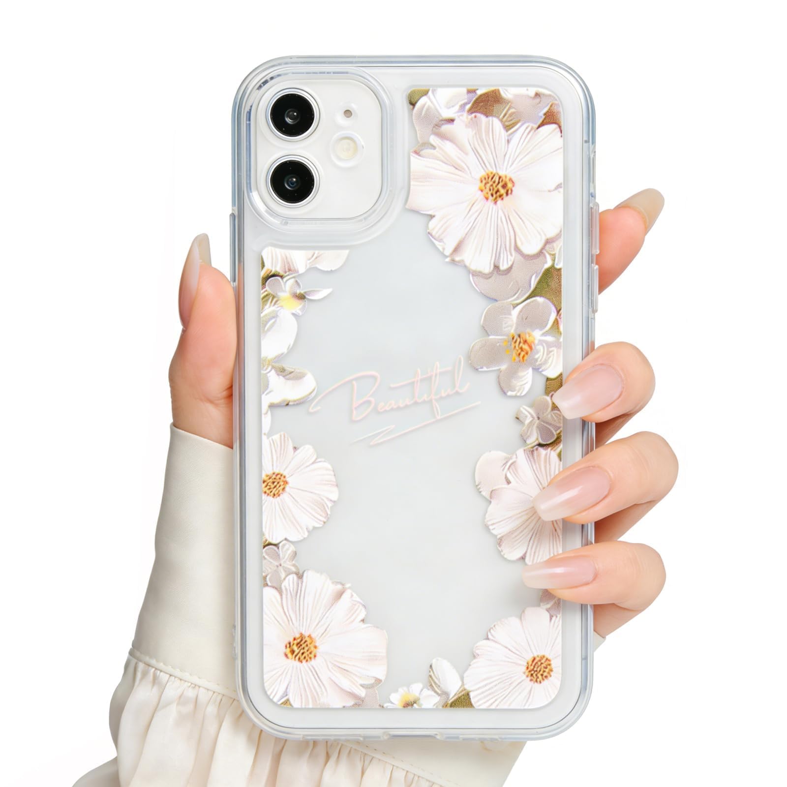 Coque iPhone 12 transparente fleur durable antichoc en TPU - 7