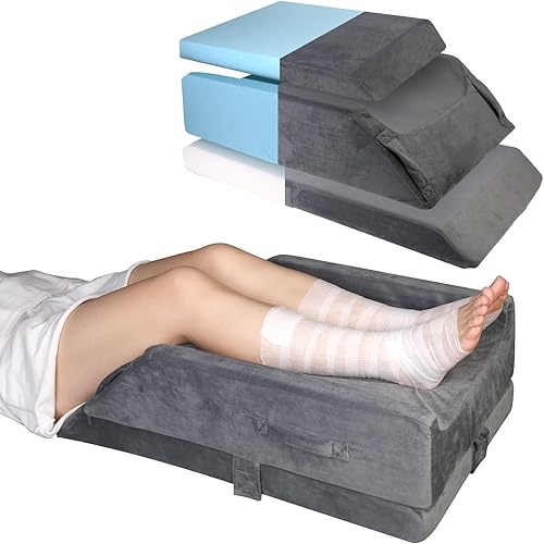 Almohadas de elevación de piernas ajustables de 3 alturas para después de la cirugía, cojín de espuma viscoelástica para ambas piernas, con soporte