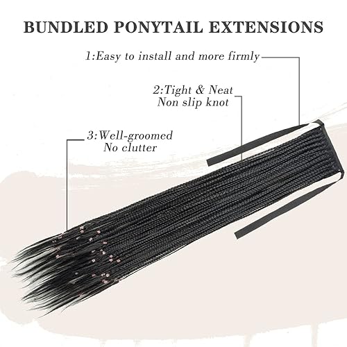 Miniatura 2 de Gottin Extensiones de cabello sintético de 24 pulgadas, trenzas de cola de caballo, extensiones de cola de caballo rectas, extensiones sintéticas