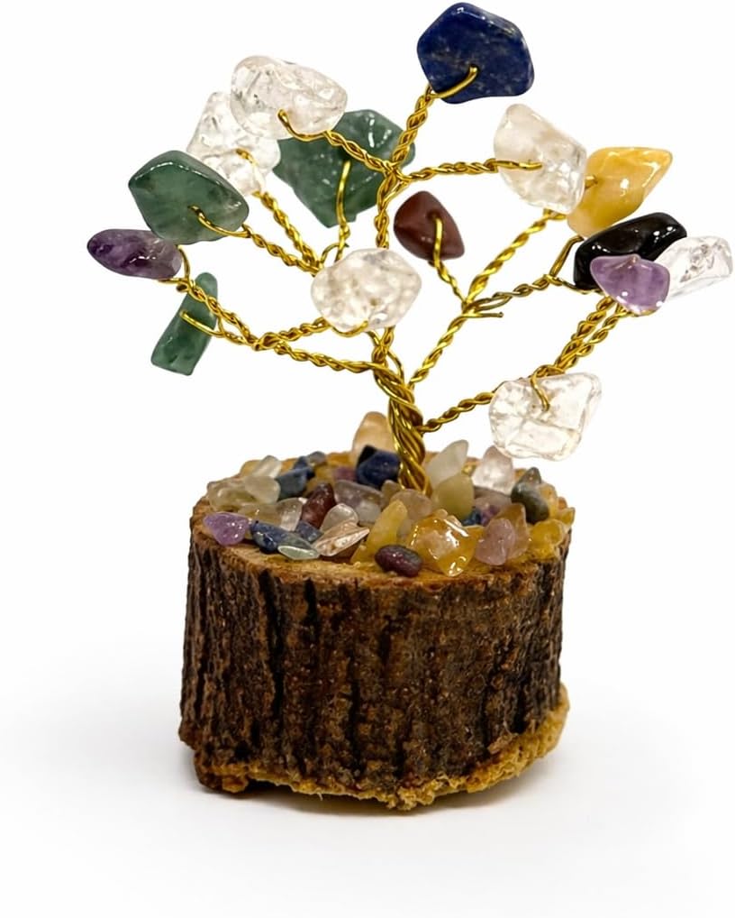 7 Chakra Crystal Tree for Home Decor | Handcrafted Gemstone Bonsai Tree for Positive Energy, Vastu & Gifting | Wooden Base (Multi Color Small)