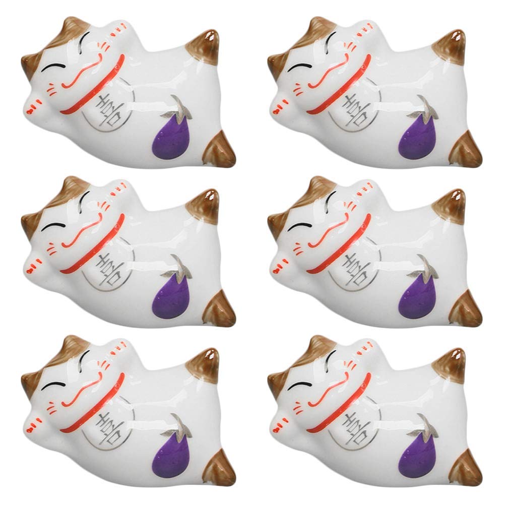 Repose-Baguettes, Support pour Baguettes de Restaurant, Motif Chat Porte-Bonheur Mignon, en céramique, de Style Japonais, pour fourchettes, cuillères, Couteaux et pinceaux (Lot de 6).