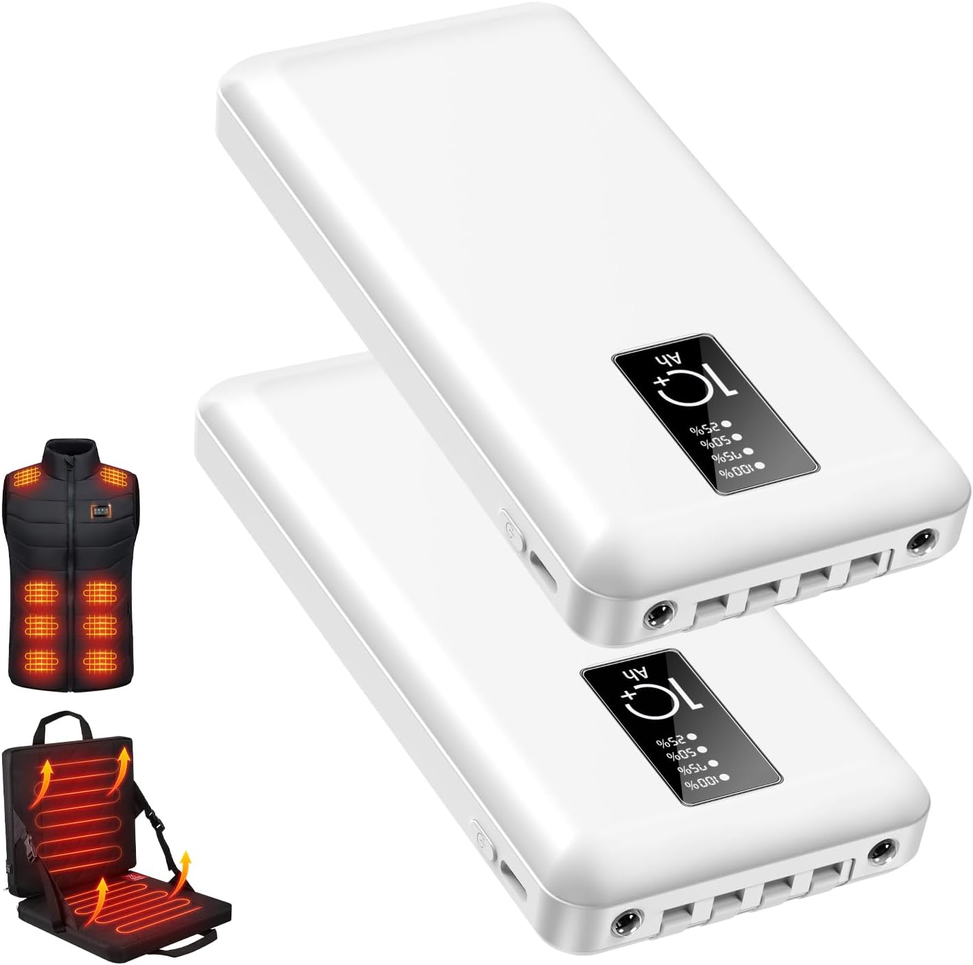 Heated Vest Battery Pack, USB 5V 10000mAh Power Bank, Battery Pack for Heating Hoodie/Jacket/Blanket/Chair/Stadium Seat Cushion PD20W Fast Charger (2-Pack White)