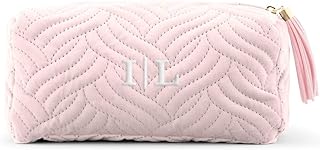 Weddingstar Small Personalized Velvet Quilted Makeup Bag For Women - Blush Pink