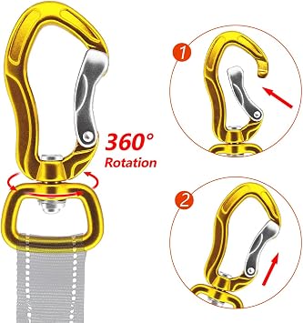 360o Swivel Rotating Locking Carabiner 2 for Securing Pets, Dog Leash and Harness, Camping, Hiking, Backpack, Keychains (2 Pack)
