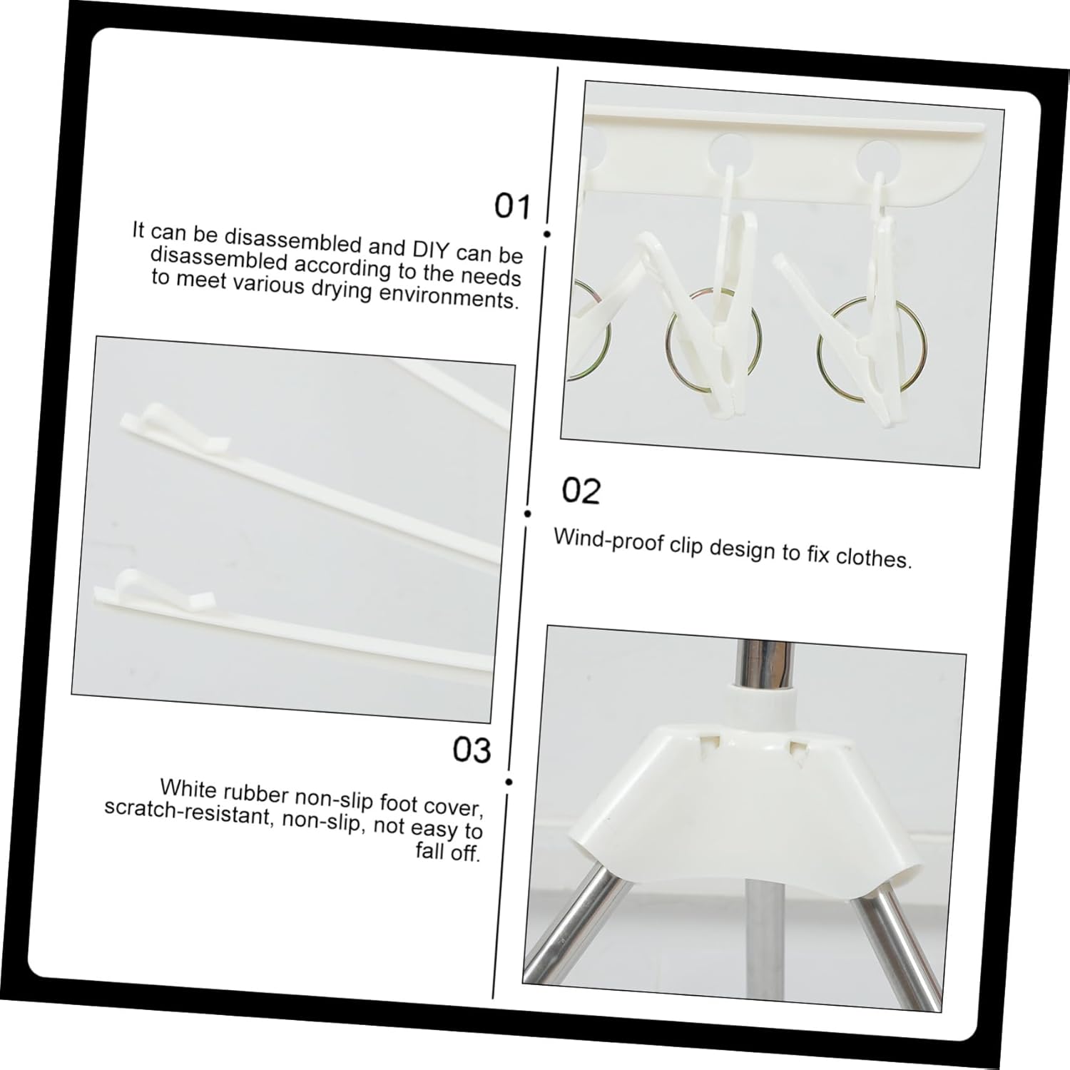 Unomor Folding Air Drying Rack for Baby Clothes Stainless Steel Clothes Drying Stand Windproof Hooks Space-Saving Portable Laundry Rack for Balcony and Bathroom