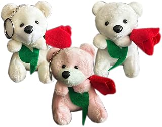 Urso Ursinho De Pelúcia Chaveiro Segurando Flor Apaixonado Fofo 11cm