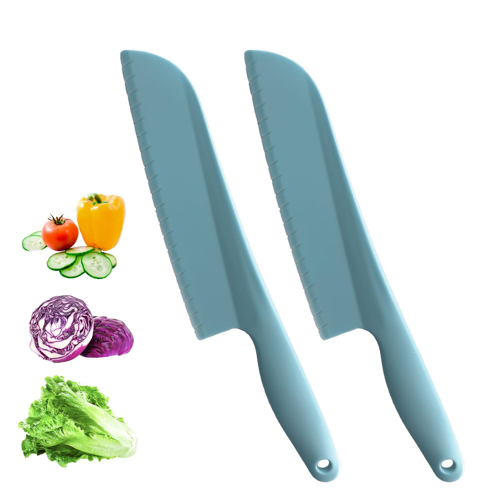 PALAKATE Lettuce Knife, 11 inch Nylon knife, Plastic Lettuce Knife to Prevent Browning, Dishwasher Safe (2, Blue)