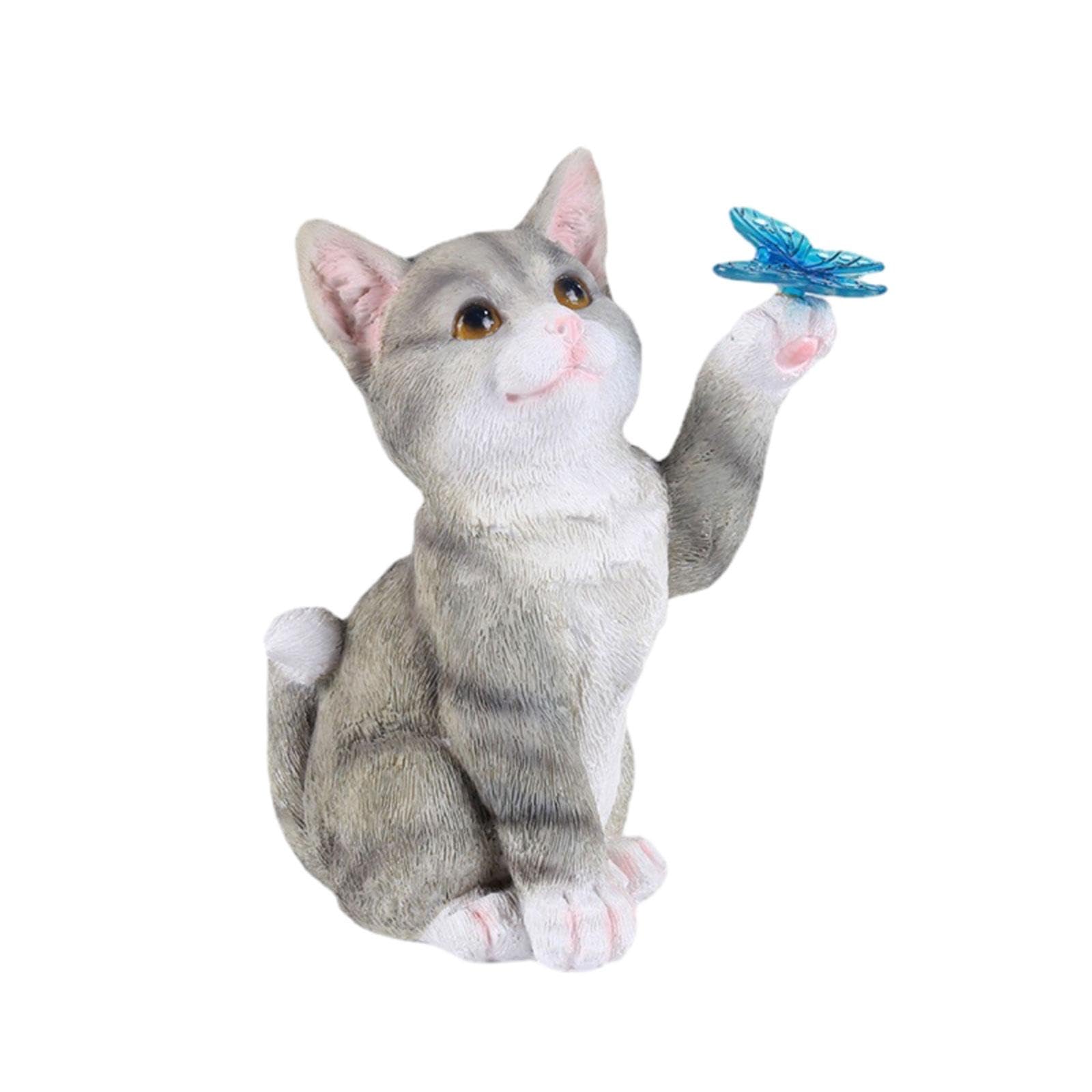 Estatua de Gato de Resina con Luz Solar, Llamativa Escultura Decorativa para Jardín, Figura para Exteriores para La Decoración de Jardín, Patio O Terr, Gris