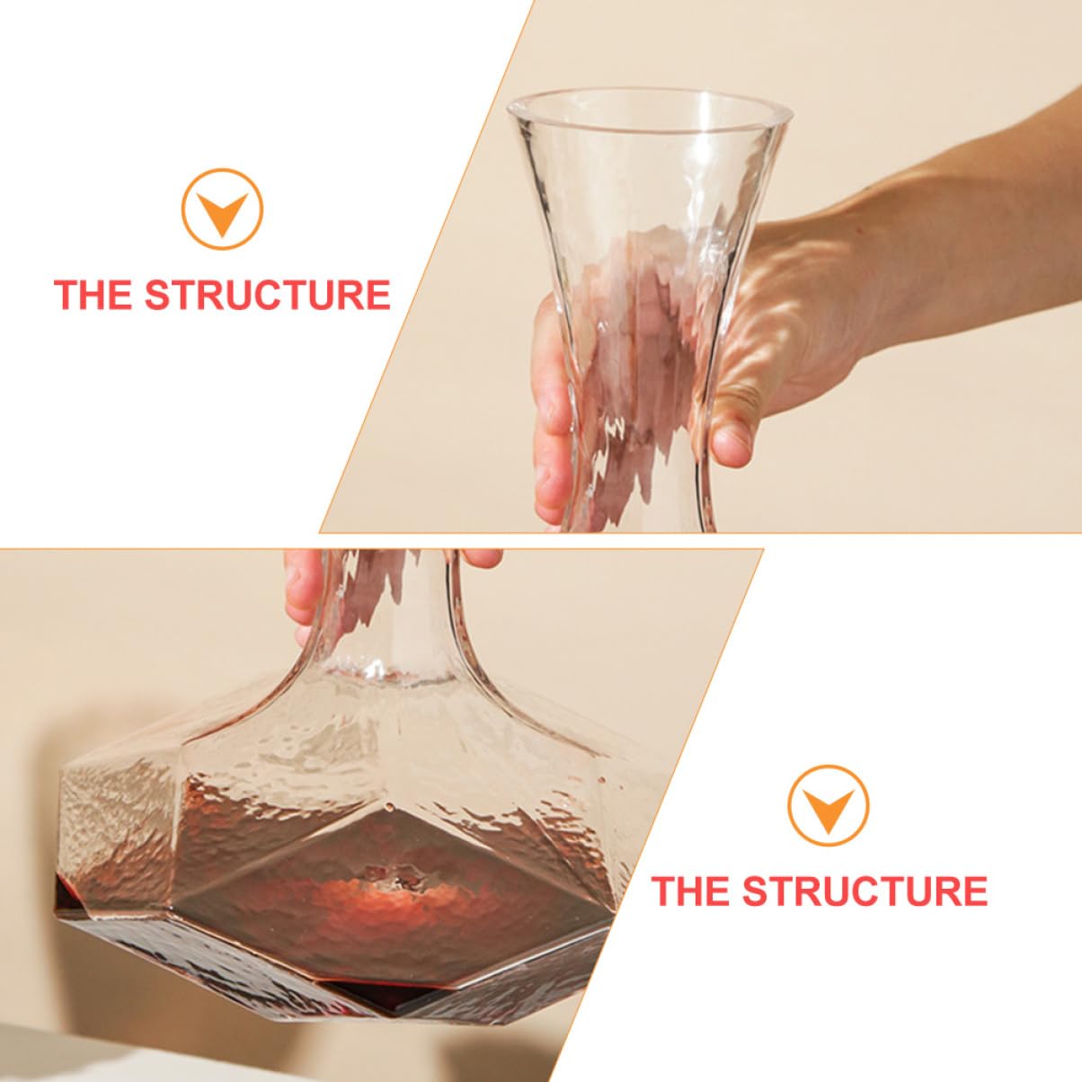 BESTYASH Decanter Facile da Pulire e Piacevole al Tatto per Vino in Vetro Geometrico Elegante Design Creativo e Semplice per Bar e Cucina