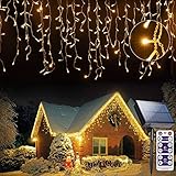 Solar LED Eiszapfen Vorhang Lichter Draußen drinnen Dekoration, 256 LEDs 16FT/5M 8 Modi Twinkle Weihnachtsfee Wasserdichte bare Lichterketten für Bar Einkaufszentrum Terrasse Garten