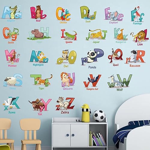 Miniatura 2 de Calcomanías de pared educativas del alfabeto de dibujos animados de animales ABC pegatinas de pared para dormitorio de niños, cuarto de bebé, sala