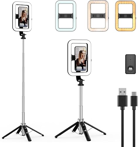 Miniatura 1 de MYBAT PRO - Luz LED para selfie con soporte, luz LED rectangular para selfie de 8 pulgadas para maquillajeflujo en vivo, luz LED regulable con