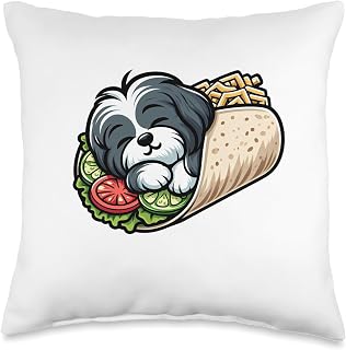 Lhasa Apso Burrito Dog Funny Food Throw Pillow