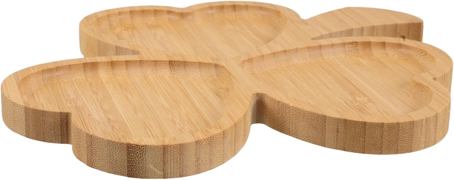 Shamrock Shaped Serving Tray for St Patrick's Day Irish Holiday Party, Wooden Snack and Fruit Plate Unique Design, Versatile Use and School