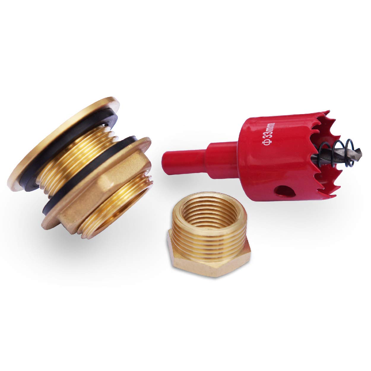 protanic Universal tap adapter, water butt screw connection, rain barrel connection (brass screw connection for tap connection + lock nut) includes hole saw
