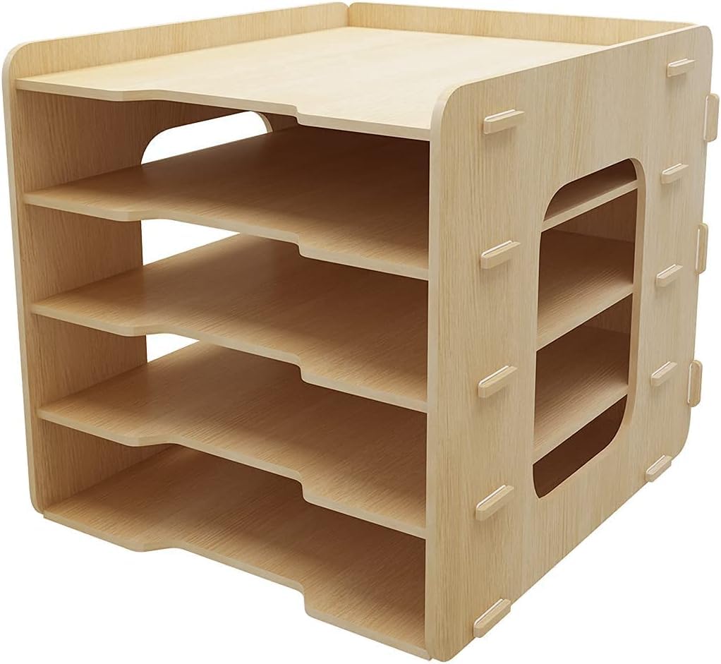 PUNCIA A4 Dokumentenablage 5 Ablagefächer aus Holz Briefablage Papierablage | Schreibtisch Datai Organizer Ablagesystem Aktenaufbewahrung Dokumentenhalter für Büro Arbeitszimmer Schule Office